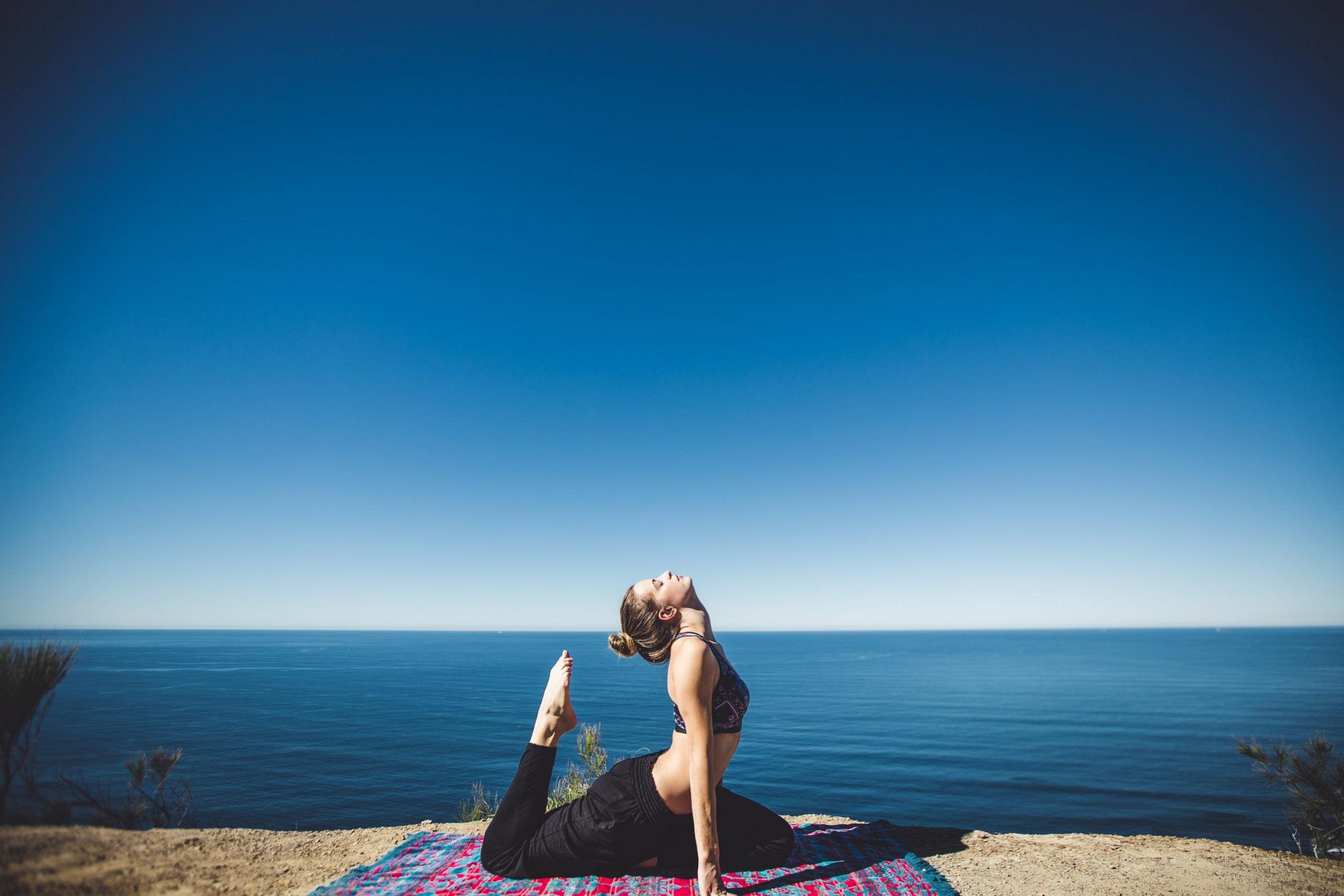 Medspa model doing yoga