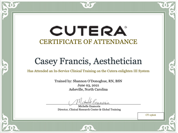 Cutera Certificate of Attendance - Casey