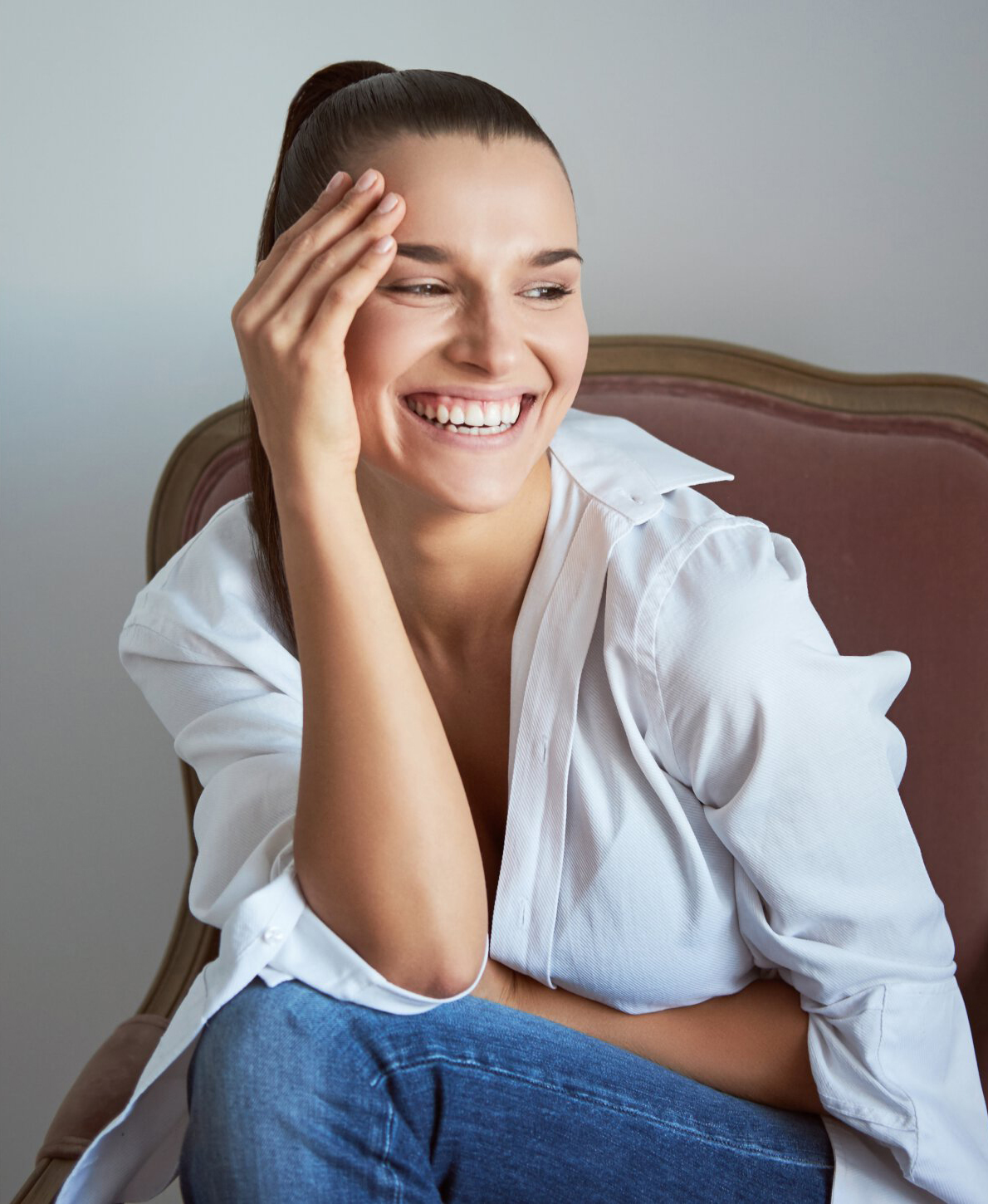 Asheville LightStim therapy model smiling