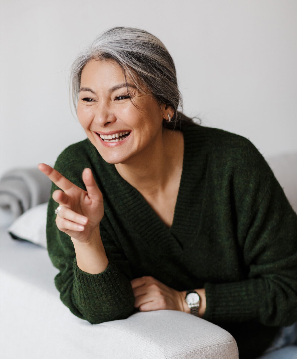 Asheville LightStim therapy model laughing