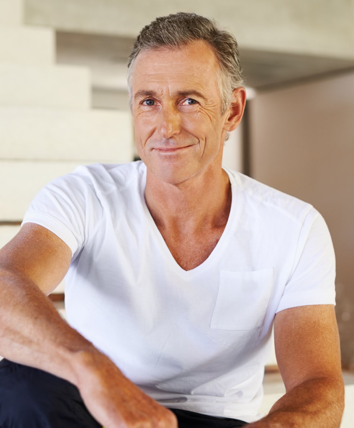 Asheville mens sexual health model with white shirt